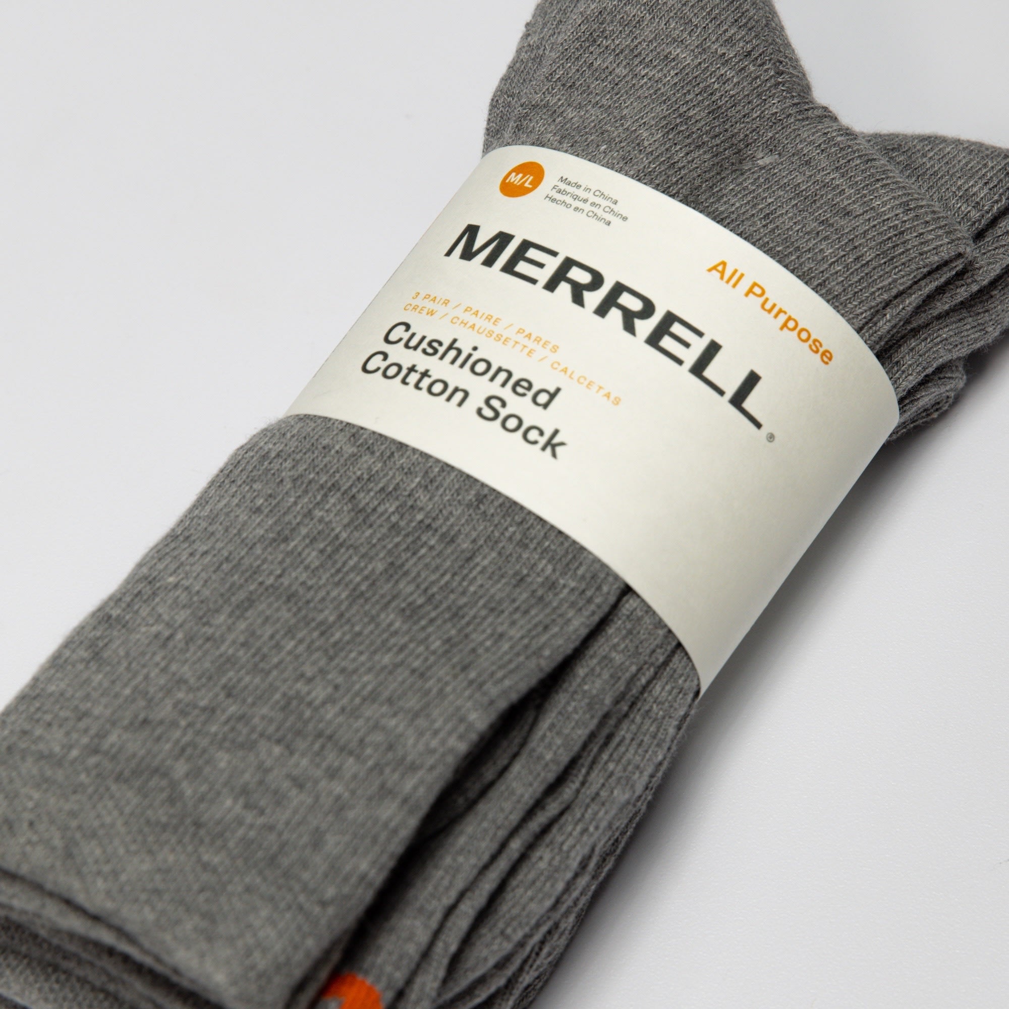 Crew Cushioned Cotton Sock 3 Pack - Grey
